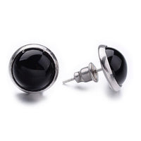 304 Stainless Steel Stud Earrings Natural Agate Cabochon 16mm Pin: 0.7mm Z296