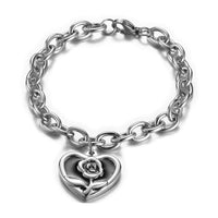 Stainless Steel Enamel Bracelet Lobster Heart Rose Silver 7.8" Z70