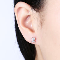 Sterling Silver Plated  Earrings  Stud AAA Zirconia  Push Back Clasp L799