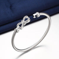 Sterling Silver Plated Bracelet Bow Bangle 4MM Hook Clasp L245