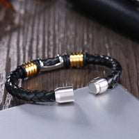 Stainless Steel Leather Bracelet 8 Inches 10MM Magnetic L336