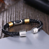 Stainless Steel Leather Bracelet 8 Inches 10MM Magnetic L336