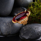 Stainless Steel Yellow Gold Plated Ring Men's Red Glass AAA Zirconia Stone B552