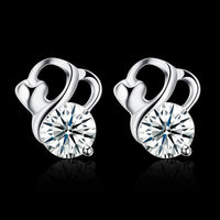 Sterling Silver Plated Earrings  Stud AAA Zirconia  Push Back Clasp L775