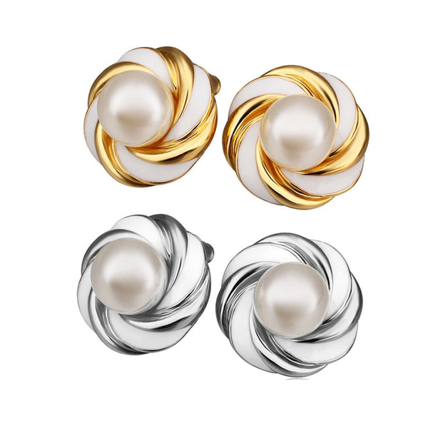 White Gold Pearl Epoxy Stud Earrings L68