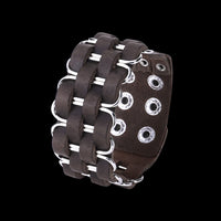 Leather Bracelet Handmade Brown 9 Inches 34MM Button Clasp L523