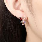 Rose Gold Plated Earrings Flower Butterfly Drop Dangle Zirconia Latch Back L668