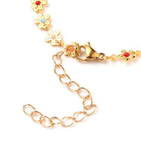 Enamel Flower Bracelet Stainless Steel Lobster Gold Plated 7.5" Z159