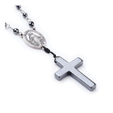 Non-magnetic Hematite Pendant Necklace Rosary Cross Virgin 20" Z505