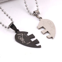 Stainless Steel Pendant 1.2X1.13 Inch Heart Lovers Black Silver Necklace 22" B12