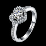 Platinum Plated Encrusted Halo Solitaire Ring AAA Zirconia Women B298