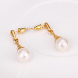 Gold Pearl Stud Drop Earrings L84