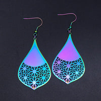 Stainless Steel Dangle Earrings Teardrop Flower Multi-color 82x34mm 0.7mm P195