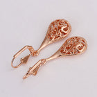 Rose Gold Filigree Teardrop Lever Back Drop Dangle Earrings L130