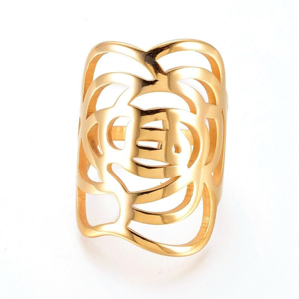 304 Stainless Steel Finger Rings Gold Size 7 17mm  A36