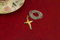 Stainless Steel Cross Pendant Beads Necklace Unisex Gold L170