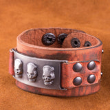 Leather Bracelet Brown Button Clasp L451