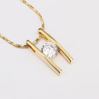 Gold Plated Necklace Pendant Zirconia 20 Inches 1MM Lobster B74