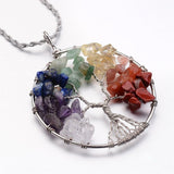 Tree of Life Mixed Stone Big Pendants Necklace Stainless Steel Chain 19.6" P368