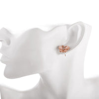 Rose Gold Plated White Earrings Stud Czech Push Back Butterfly 0.52" L187