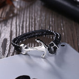 Stainless Steel Leather Bracelet 8.5 Inches 8.9MM Clip L351