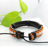 Genuine Leather Bracelet Men's Unisex  Wrap Tribal Black Brown White H32