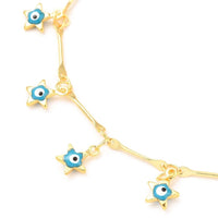 Enamel Charm Bracelet Bar Spring Ring Star Evil Eye Gold 7.7" Z158