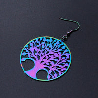 201 Stainless Steel Dangle Earrings Tree of Life Multi-color 71x45m  0.7mm P192