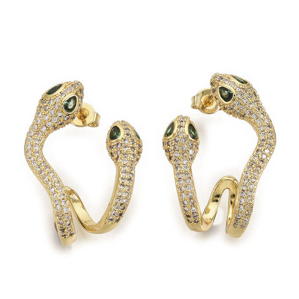 Cubic Zirconia Stud Earrings  Backs Snake Real Gold 26.5x18.5mm 0.7mm Z365