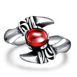 Stainless Steel Antique Gothic Biker Tribal Ring Black Red Men's Unisex B234