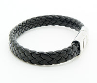 Men Women's PU Leather Bracelet Brass Clasp Bracelet Black