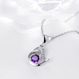 Platinum Plated Necklace Pendant Heart Zircon Purple 20 Inches 1MM Lobster B163