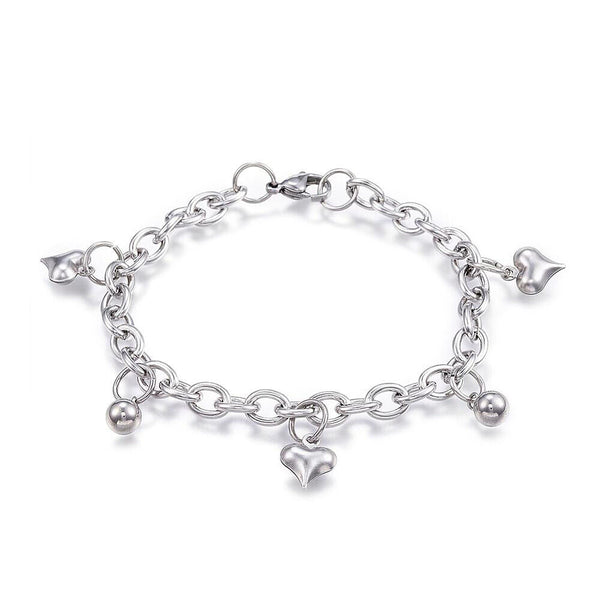 304 Stainless Steel Charm Bracelet Heart Silver 7.5" 6MM Z81