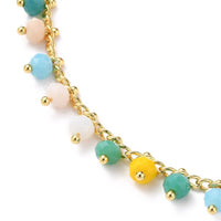 Rondelle Glass Charm Anklet Bracelet Gold Stainless Steel Lobster 10 inches Z15