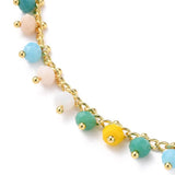 Rondelle Glass Charm Anklet Bracelet Gold Stainless Steel Lobster 10 inches Z15
