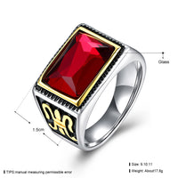 Stainless Steel Award  Ring Red Yellow Gold AAA Zirconia Men's Unisex B460