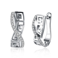 Platinum Plated Earrings Hoop Huggies AAA Zirconia Latch Back Clasp L546