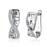 Platinum Plated Earrings Hoop Huggies AAA Zirconia Latch Back Clasp L546
