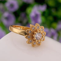 Gold Zirconia Flower Band Ring Size 8 B107