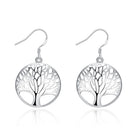 Sterling Silver Plated Earrings Drop Dangle Fish Hook Tree Of Life .96" L407