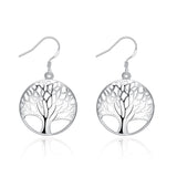 Sterling Silver Plated Earrings Drop Dangle Fish Hook Tree Of Life .96" L407