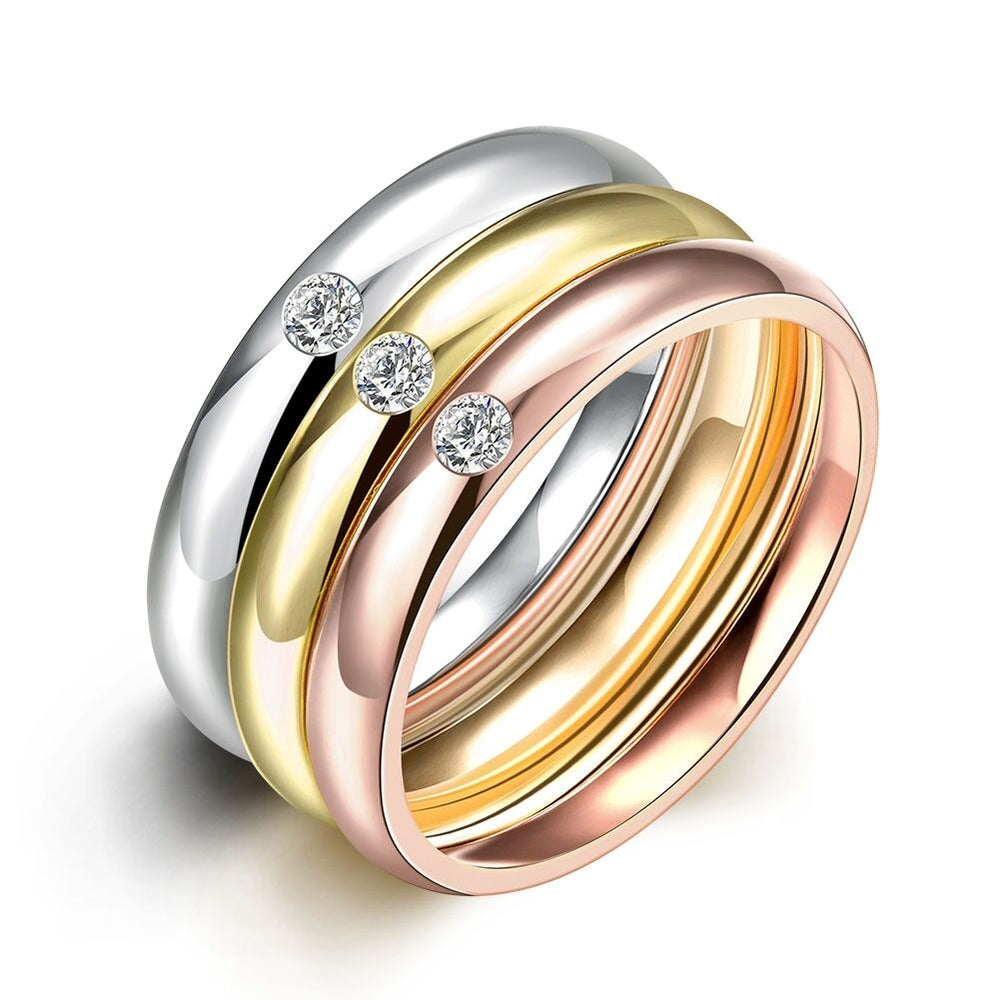 Stainless Steel Band Wedding Set Ring AAA Zirconia Women B437