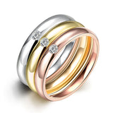 Stainless Steel Band Wedding Set Ring AAA Zirconia Women B437