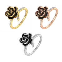 Rose Gold Platinum Plated Fashion Ring Black AAA Zirconia Women Flower B289