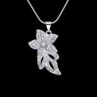 Sterling Silver Plated Necklace  Women's Pendant Flower Zirconia Lobster B370