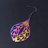 201 Stainless Steel Dangle Earrings Double Leaf Multi-color 80x35mm  0.7mm P196