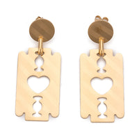Stainless Steel Dangle Stud Earrings Laser Cut Blade Gold 55mm 0.8mm Z337