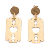 Stainless Steel Dangle Stud Earrings Laser Cut Blade Gold 55mm 0.8mm Z337