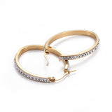 Stainless Steel Hoop Earrings Rhinestone Crystal Gold 43x30x3mm Pin 0.7x1mm P324