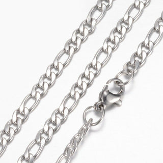 Stainless Steel Figaro Chain Necklace Lobster Clasp Silver 19.6" 4mm  P107